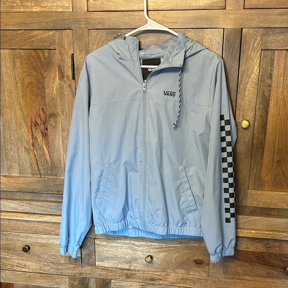 Vans Sky Blue Hooded Jacket with Checkered Sleeve